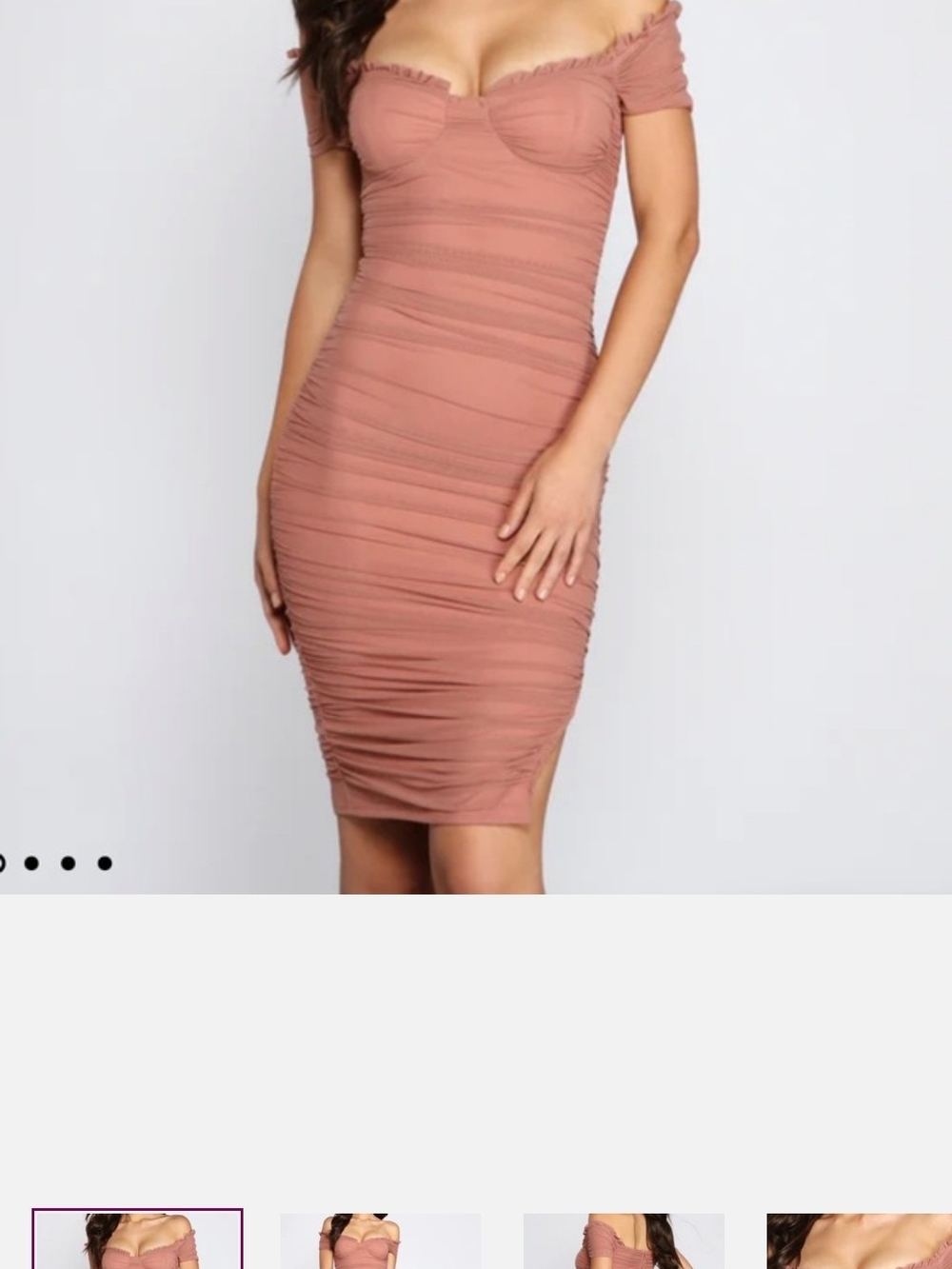 Windsor Mauve Pink Ruched Off-Shoulder Midi Dress